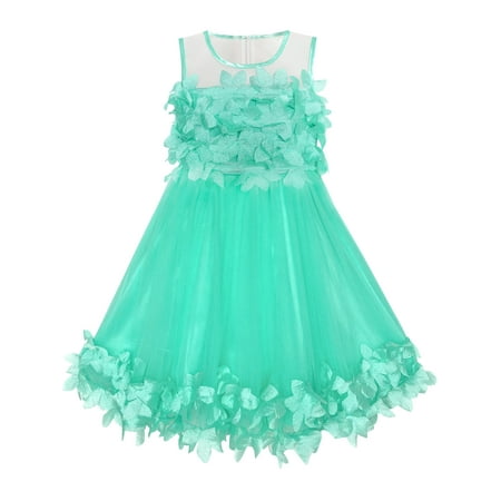 - Girls Dress Turquoise Dimensional Flower Birthday Wedding Dress 4