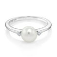 thumbnail image 2 of Gem Stone King 10K White Gold 7mm Cultured Freshwater Pearl Women Engagement Ring with White Created Sapphire (Size 8), 2 of 4