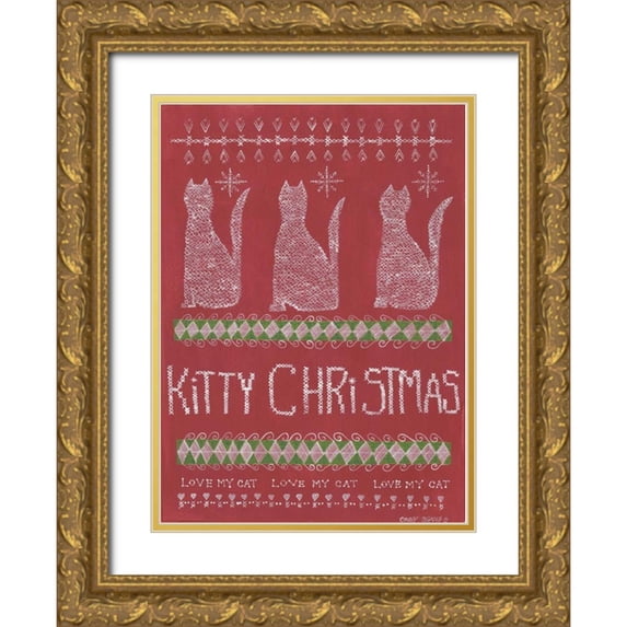 Shamp, Cindy 19x24 Gold Ornate Wood Framed with Double Matting Museum Art Print Titled - Kitty Christmas