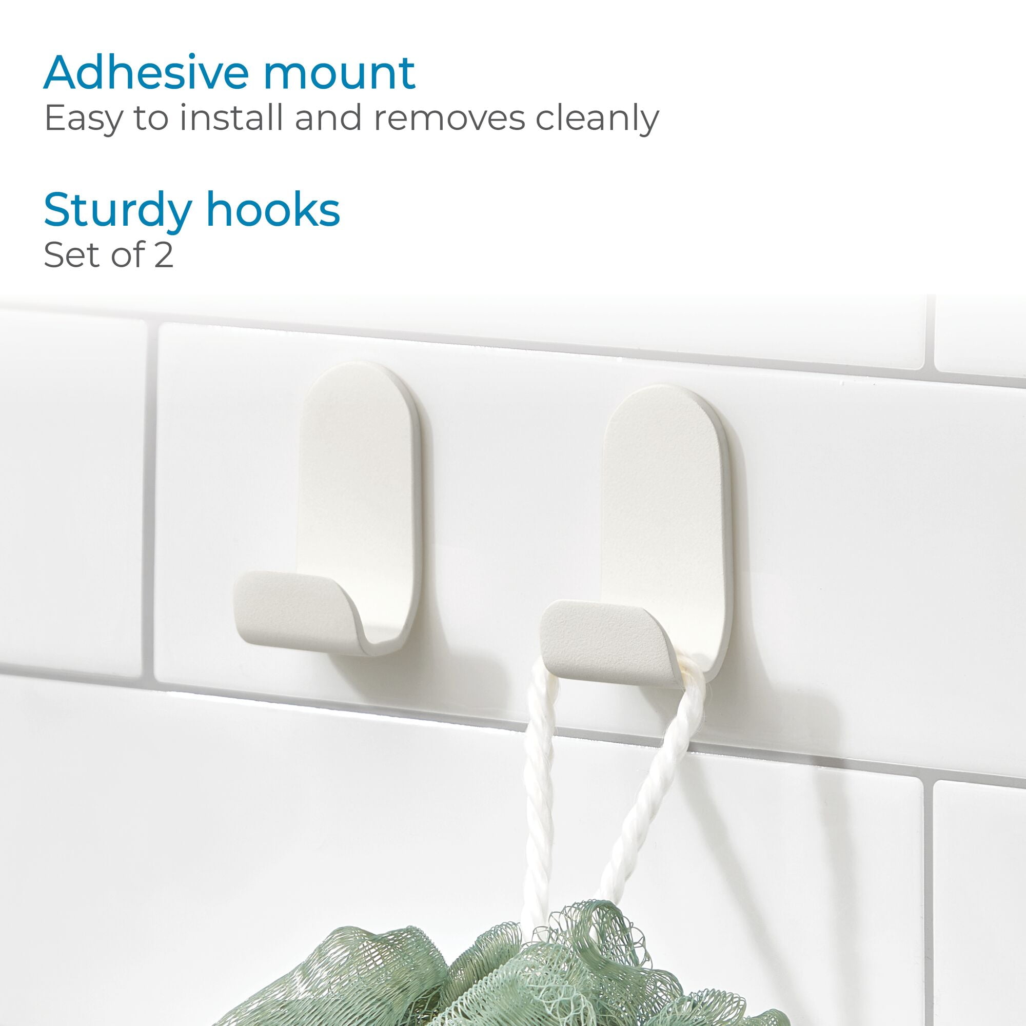 iDesign 2-Piece Adhesive Shower Hooks – Orleans Collection –Coconut/White