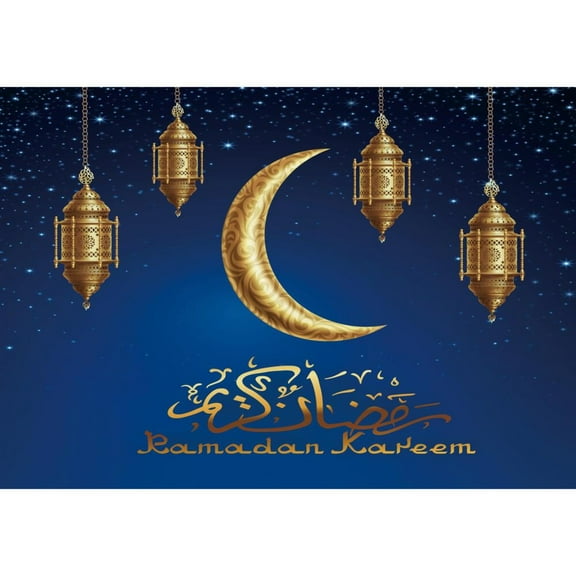 Allenjoy Lantern Ramadan Kareem Photography Background Gold Moon Hanging Islamic Party Backdrop Eid Mubarak Photocall Wallpaper