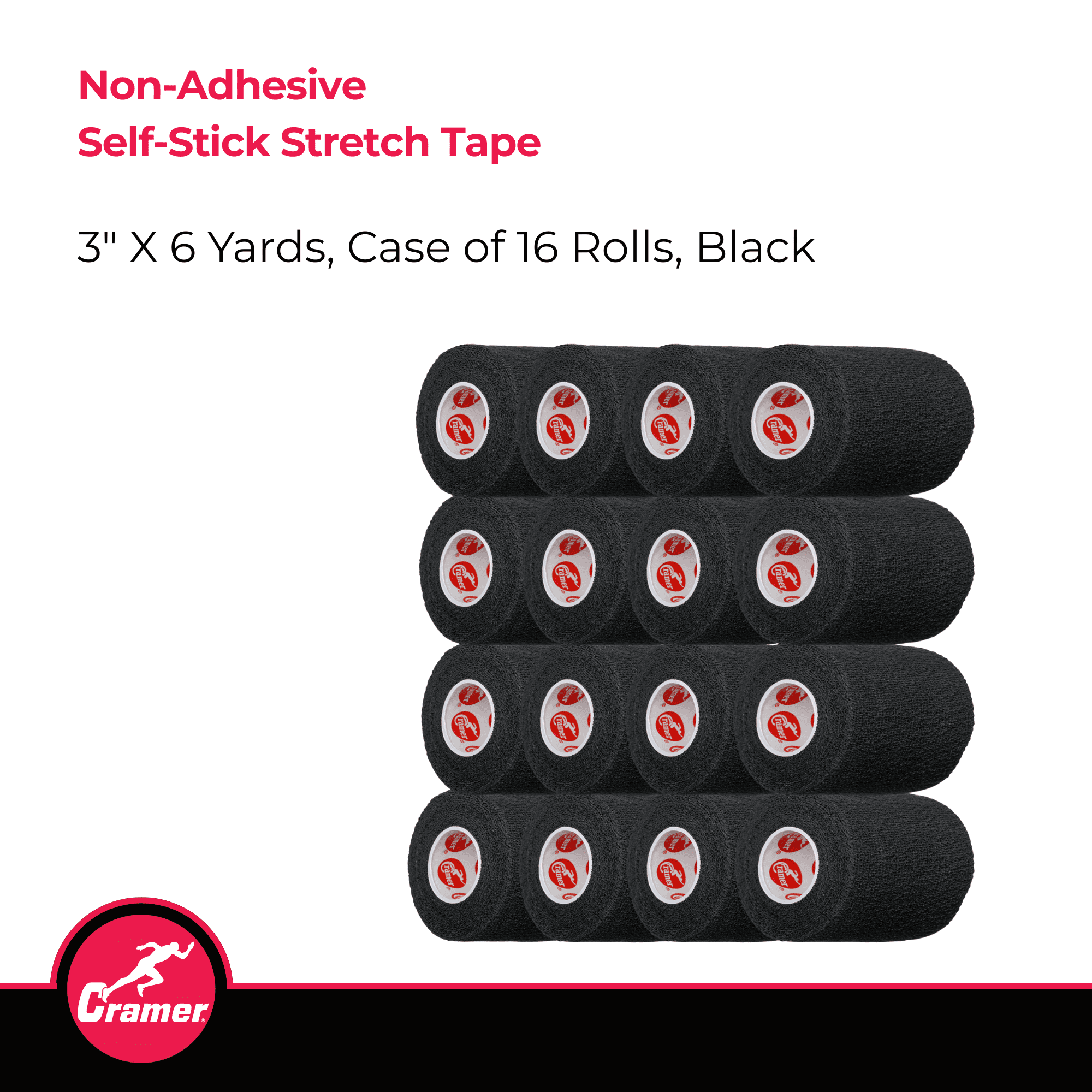 Cramer Eco-Flex Multi-Purpose Sport Tape - Stretch Tape and Easy Tear, Black, 16 Rolls