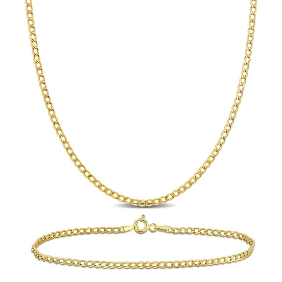 Everly Women's 10kt Yellow Gold 2.3mm Curb Link Necklace & Bracelet Set - 16 in   7.5 in