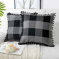 thumbnail image 2 of Unique Bargains 2-Pack Pom Plaid Decorative Throw Pillow Cover 18" x 18" Black and Gray, 2 of 8