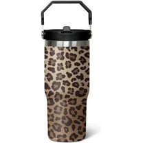30 oz Tumbler With Handle,Leopard Print Skinny Vacuum Insulated Tumbler With Flip Straw,Cute Cheetah Print Cups Water Bottle CoffeeTravel Tumbler, Leopard Decor/Accessories for Women