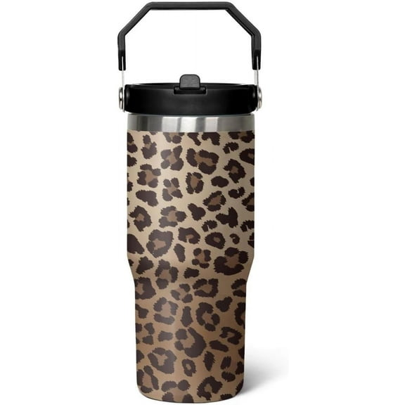 30 oz Tumbler With Handle,Leopard Print Skinny Vacuum Insulated Tumbler With Flip Straw,Cute Cheetah Print Cups Water Bottle CoffeeTravel Tumbler, Leopard Decor/Accessories for Women