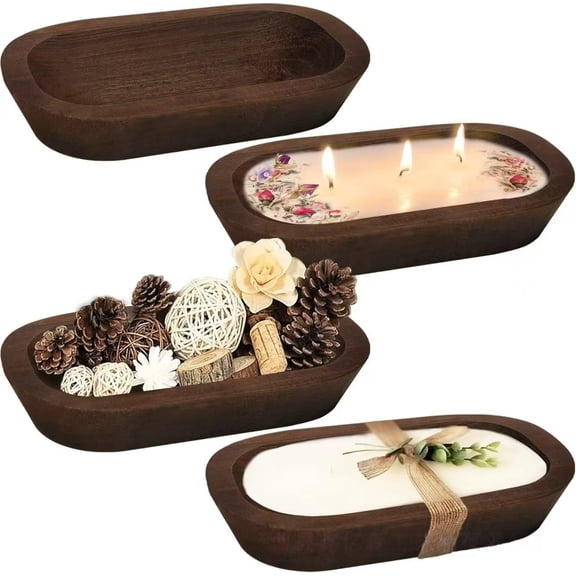 Vruelia 4 Pcs Wooden Dough Bowls for Candle Making Wood Dough Bowls Bulk for Decor Hand Carved Wood Decorations for Food Bread