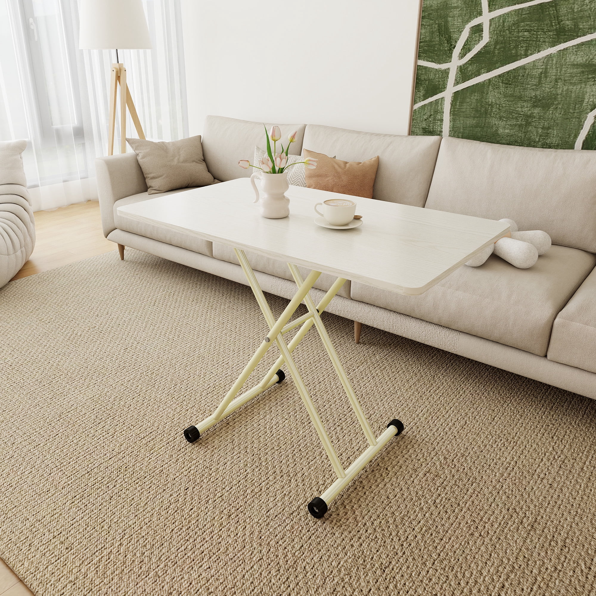 Adjustable Standing Table,Indoor & Outdoor, Table Portable, Adjustable Height, No Assembly Required (White)