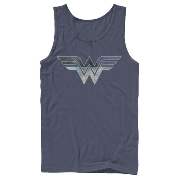 Men's Justice League Patchwork Logo Tank Top Navy Blue Large