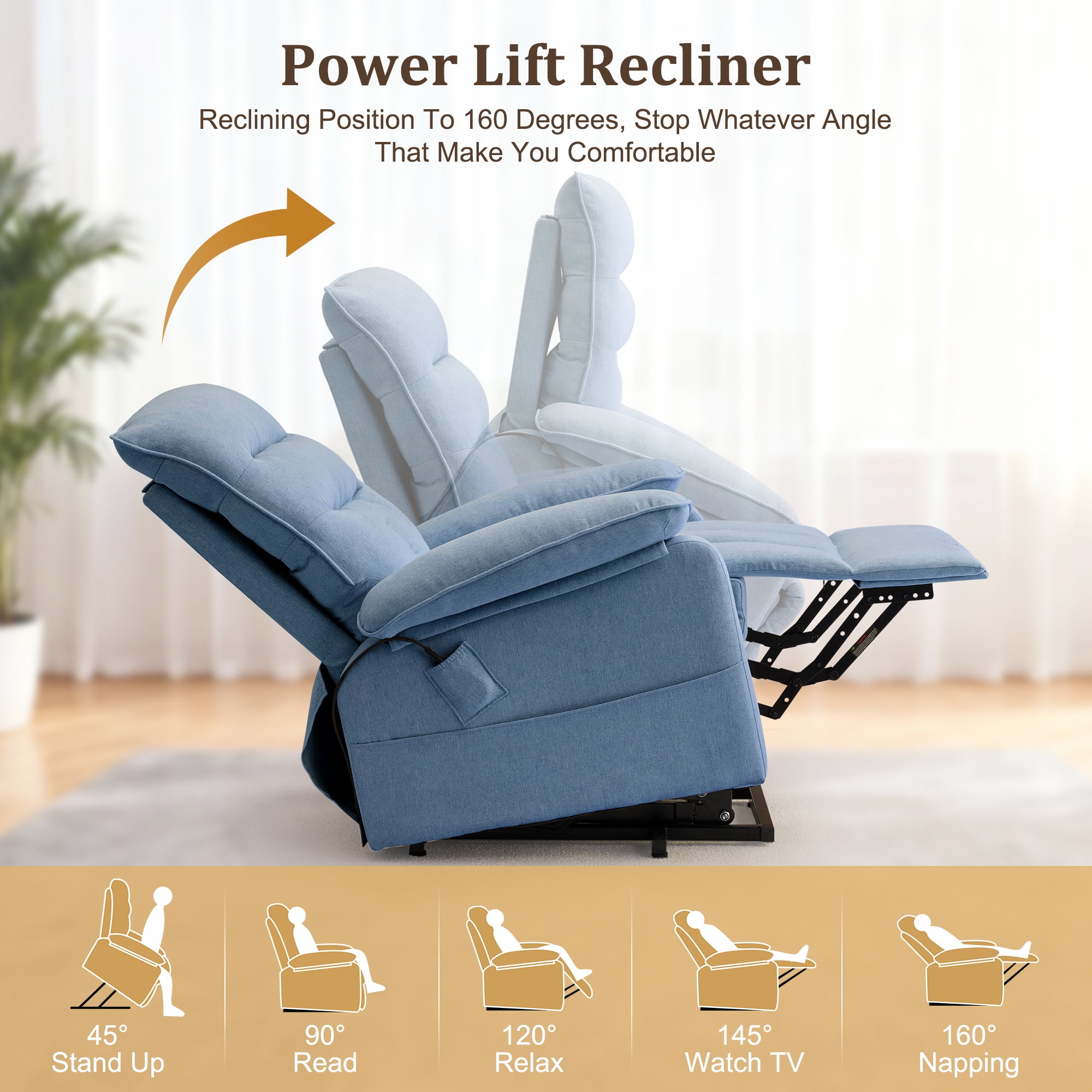Korser Small Power Lift Recliner Chair for Elderly with Side Pockets Lift Chair for Small Spaces for Living Room,Linen,Blue