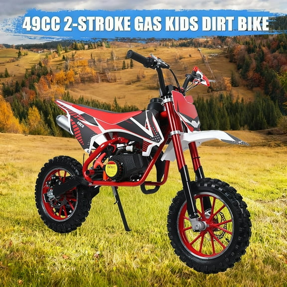 Seipouy 49cc Kids Dirt Bike 2-Stroke, Gas Power Motorcycle Off Road Motocross Gas Dirt Bike with Front Rear Disc Brakes for Beginner Motocross Bikes for Kids 8-12 Max 40KM/H 100KG Load)
