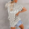 thumbnail image 6 of Jsaierl Women Striped Button Down Shirts Cotton Linen Blouse Tops Short Sleeve Collar Guaze Shirt Trendy Vacation Work Clothes, 6 of 9