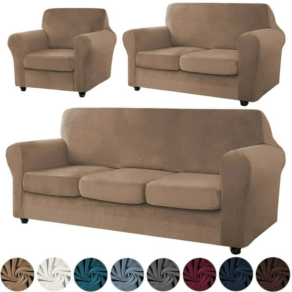 JIAN YA NA Stretch Velvet Sofa Covers, Plush Armchair Loveseat Couch Slipcover, Non-slip Furniture Protector, Friendly to Pets (Camel, For Armhair)