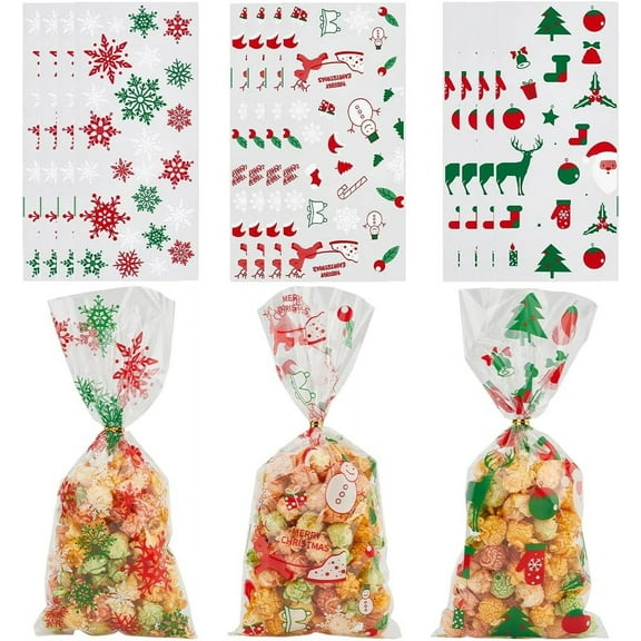 OPP Cellophane Bags sets Twist Tie Rectangle Christmas Tree 27.5x12.5cm 120pcs Plastic