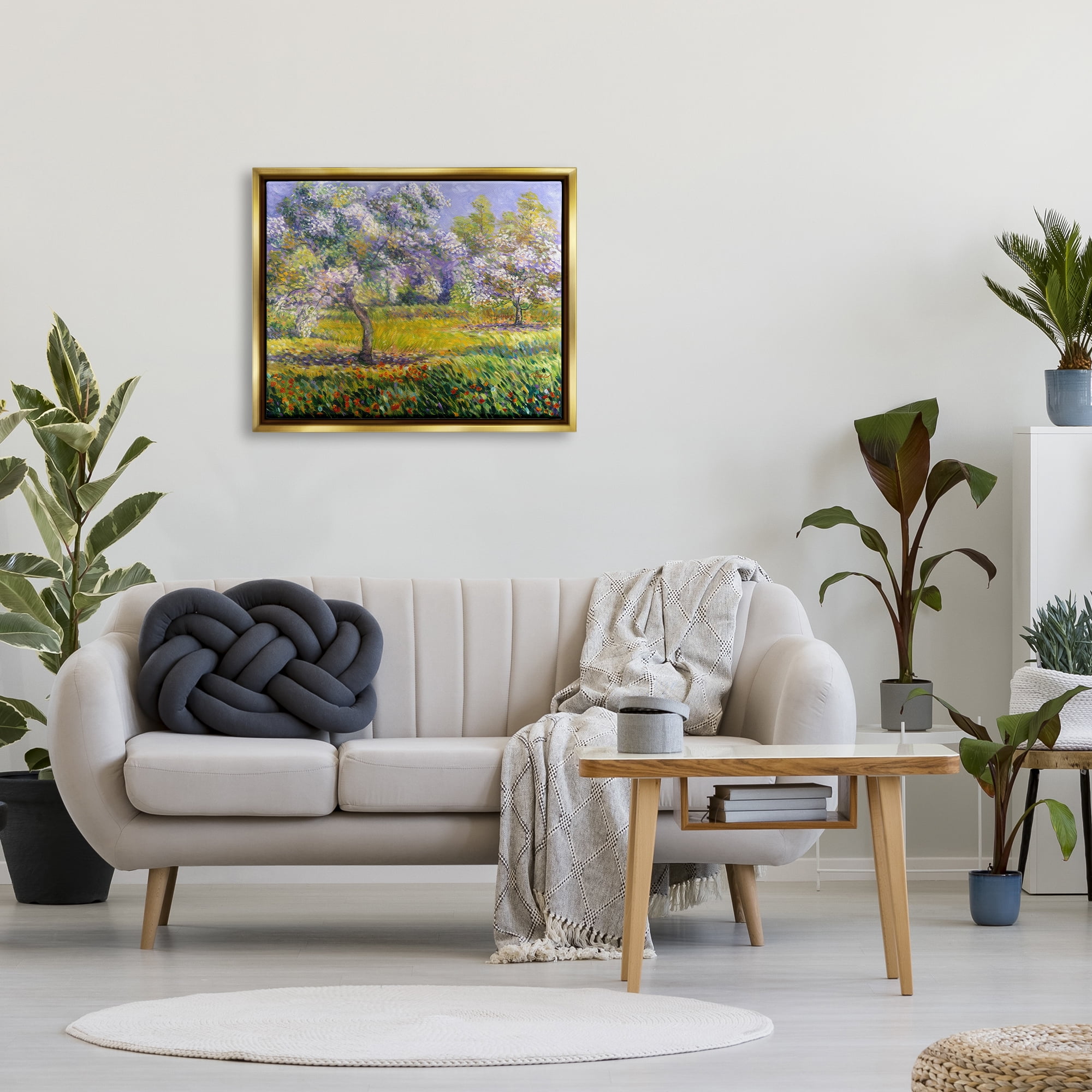 Stupell Industries Spring Blooming Trees Landscape Painting Gold Floater Framed Canvas Art Print Wall Art, 31 x 25