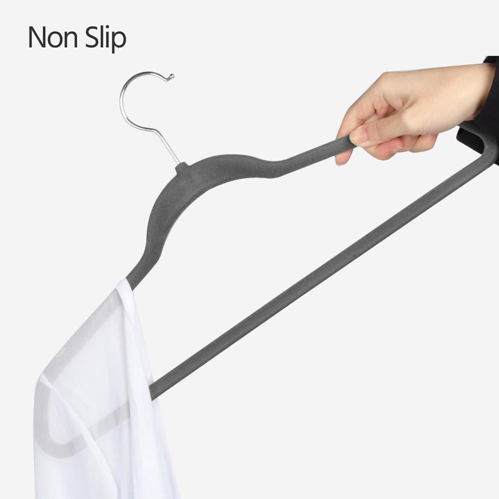 LYCAQL Velvet Hangers 20 Pack - Clothes Hanger W/Tie Bar - Non-Slip, Swivel Hook Slim Felt Hangers - Suits, Clothes, Pants, Coat Hanger - Gray Heavy Duty Non Slip