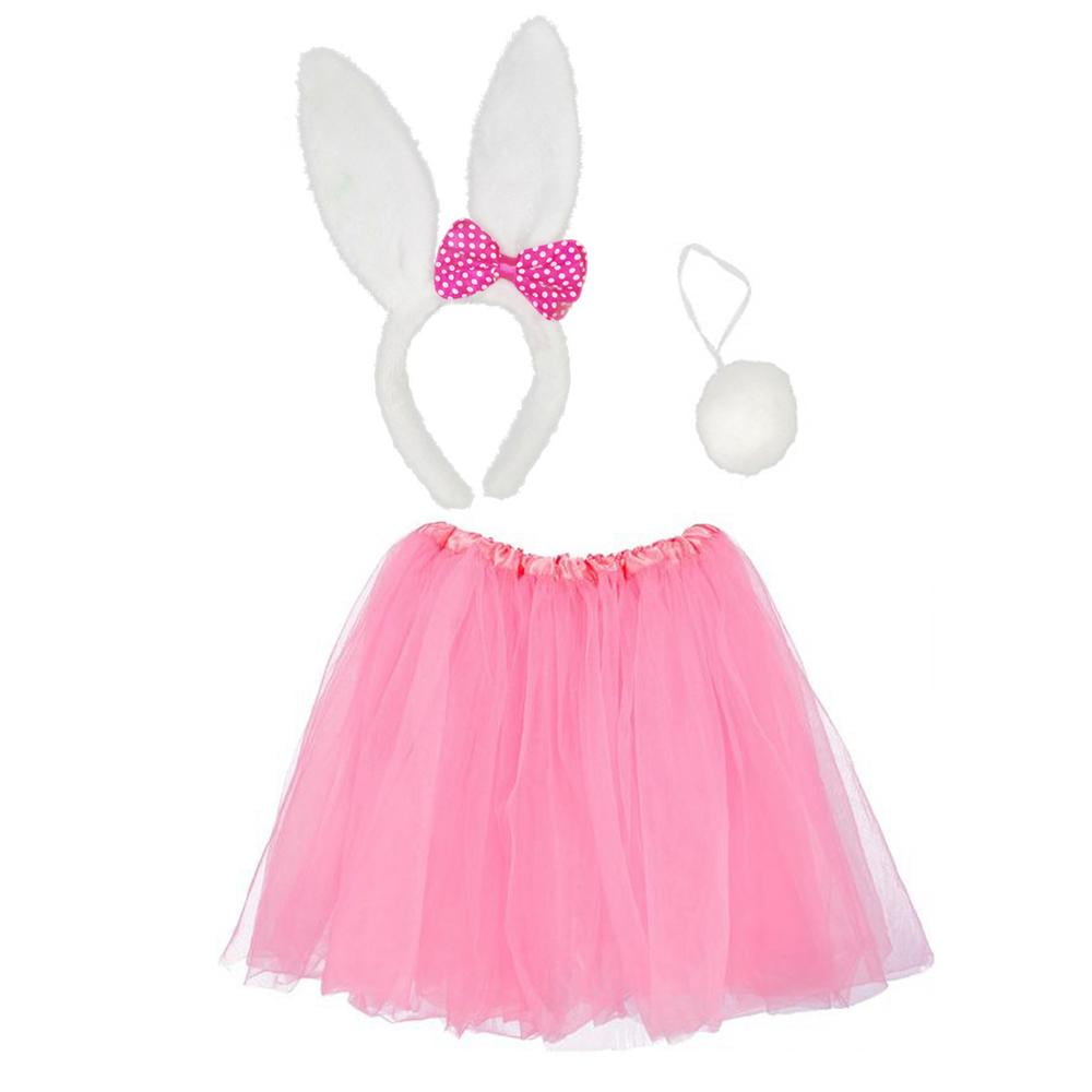 Girls RABBIT BUNNY Halloween Costume Fancy Dress PINK TUTU Accessory Ears Set 