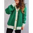 thumbnail image 2 of Women'S Contrast Color Button Down Sweater Oversized V-Neck Ribbed Knit Coat Cardigan Green L, 2 of 8