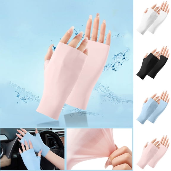 siminsem Fingerless UV Protection Gloves for Women Wrist Length Sun Block Driving Gloves Non-Slip Breathable Cotton Summer Outdoor Gloves with Touch Screen Compatible for Driving, Pink,One Size