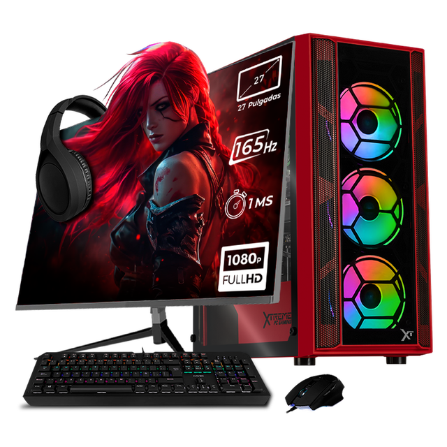 Xtreme PC Gaming AMD Radeon RX 6600 Ryzen 7 5700 32GB SSD 1TB Monitor 27 165Hz WIFI Red