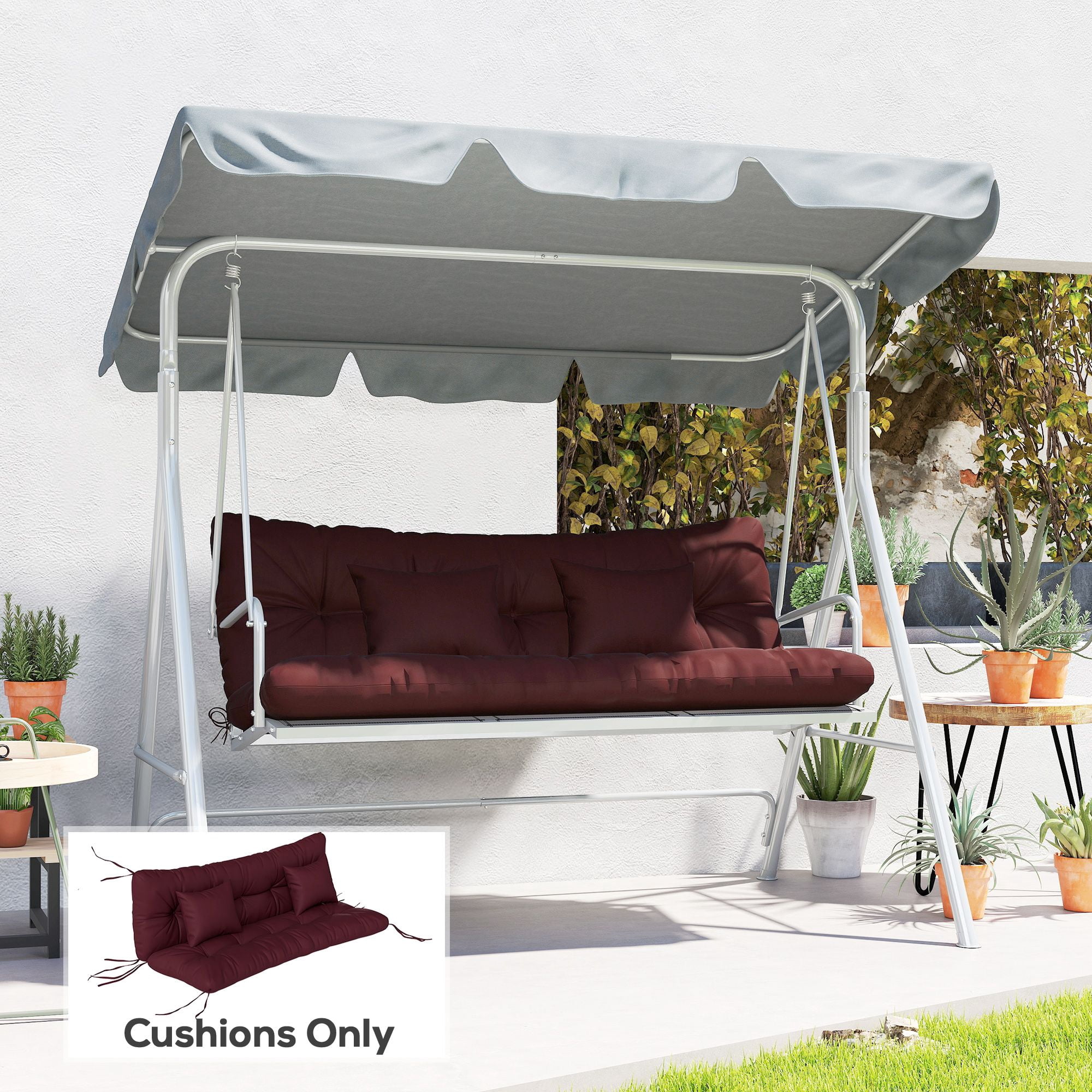 Alvantor Tufted Bench Cushions with Backrest & Throw Pillows, 59" Bench Chair Cushions for Outdoor Furniture, Wine Red