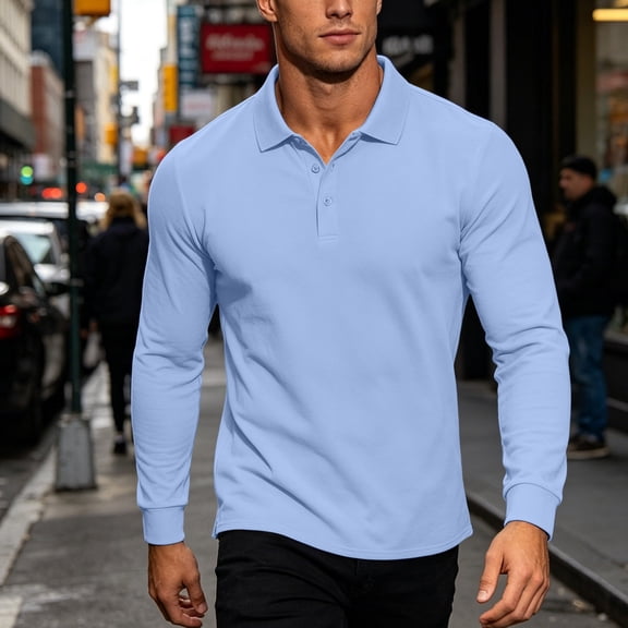 GSPCLAM Men's Polo Shirt Smart Casual Breathable Long Sleeves Tops for Commute, Solid Regular Fit Shirt