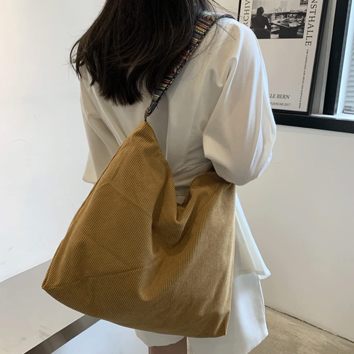 Women Corduroy Tote Bag Large Shoulder Hobo Bag for Women Boho Casual Handbag Purse