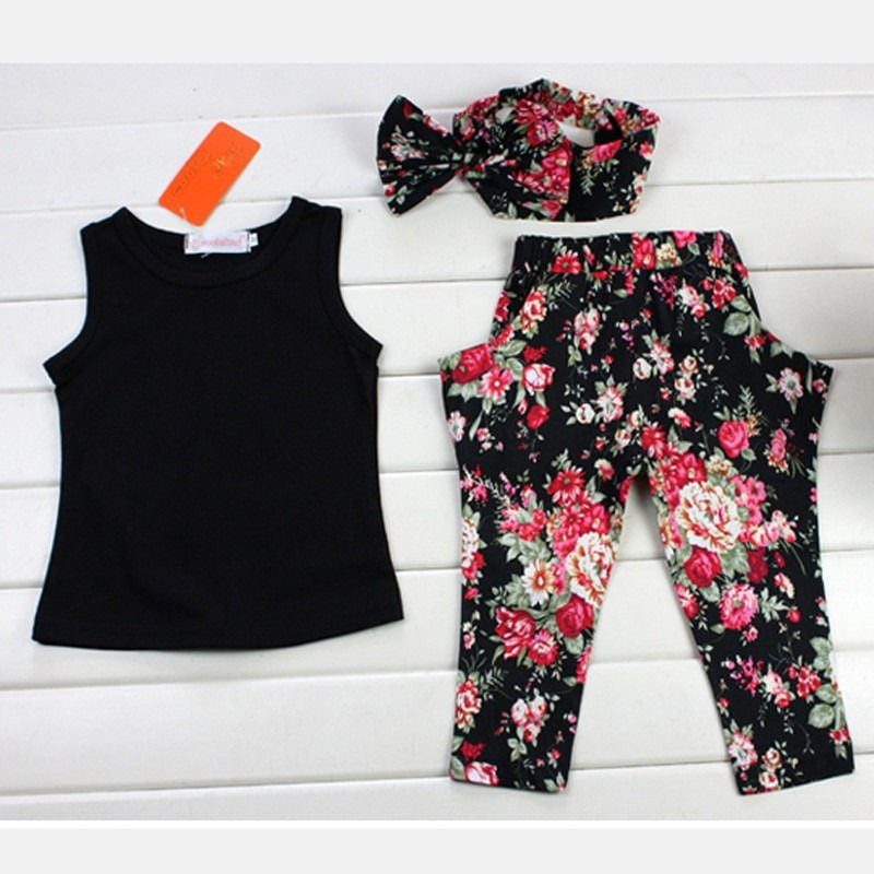 Toddler Kids Baby Girl Outfits Clothes Vest T-shirt Tops+Pants+Headband 3PCS Set
