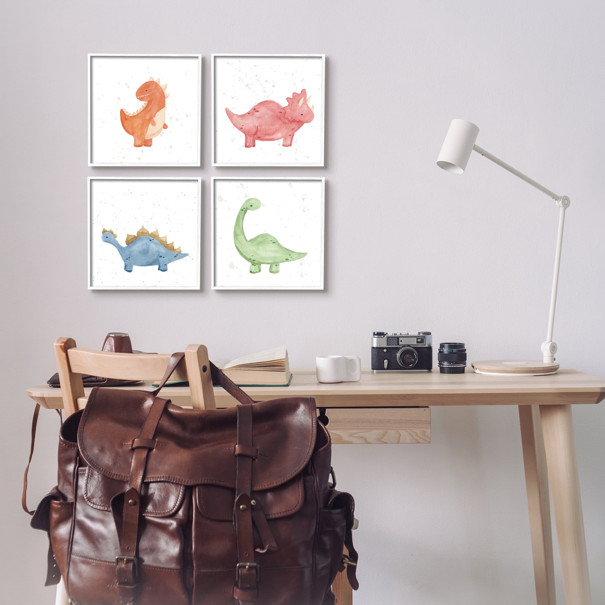 Stupell Fun Nursery Dinosaurs Animals Animals & Insects Painting White Framed Art Print Wall Art, Set of 4