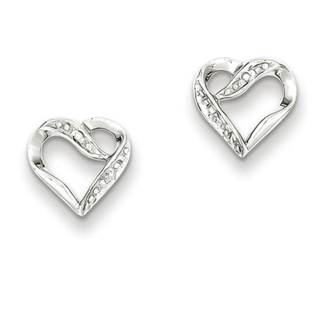 Belle Amore Sterling Silver Rhodium Diamond Heart Post Earrings