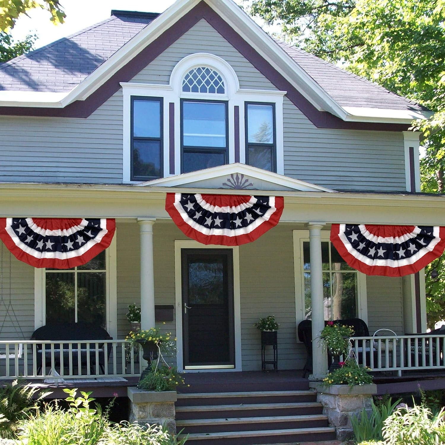 Patriotic American Flag Bunting Banner - 30" x 72" Pleated Fan Flag, 4th of July, USA, Red White & Blue Outdoor Décor, Christmas, President's Day, Memorial Day