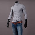 thumbnail image 3 of Men's Turtleneck Top Slim Fit Solid Base Sweater Casual Long Sleeve Underwear Tops Male Cozy Breathable Blouse T-Shirt Grey XL, 3 of 5