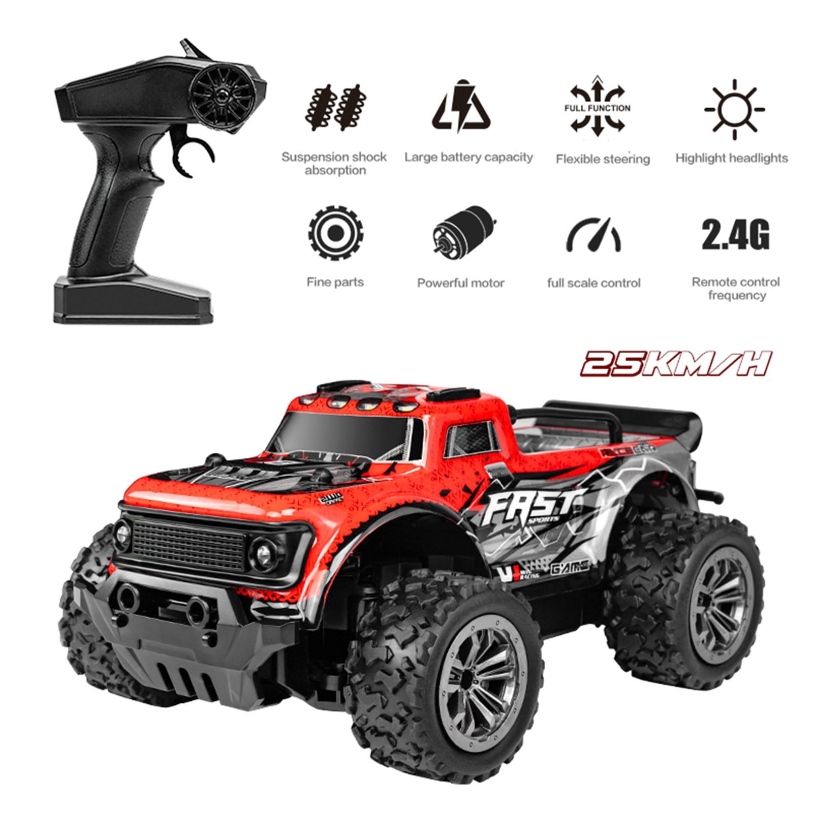 2.4GHz Remote Control Short Truck 25KM/H Off Road Car with LED Light