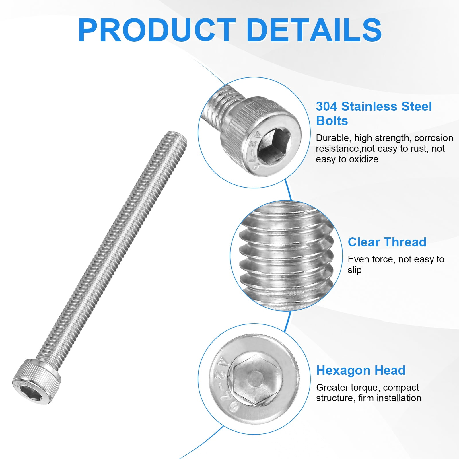 Uxcell 10-Pack M8 x 90mm Hex Socket Head Cap Screws Bolts, 304 Stainless Steel Machine Bolt Full Thread Precision Fasteners