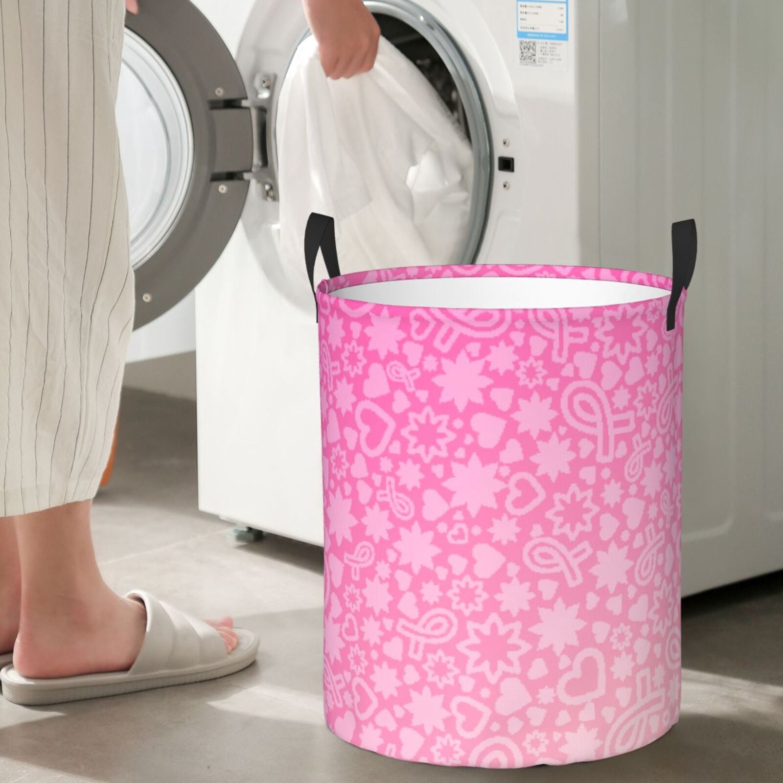 Large Laundry Basket with Handles - Breast Cancer Pink Ribbons Awareness Kids Baby Dirty Clothes Laundry Hamper for Bedroom Aesthetic