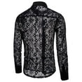 thumbnail image 2 of Lroveb Men's Pure Color Fashion Full Lace Club Hollow Long Sleeves Lapel Shirt Mens Top, 2 of 4