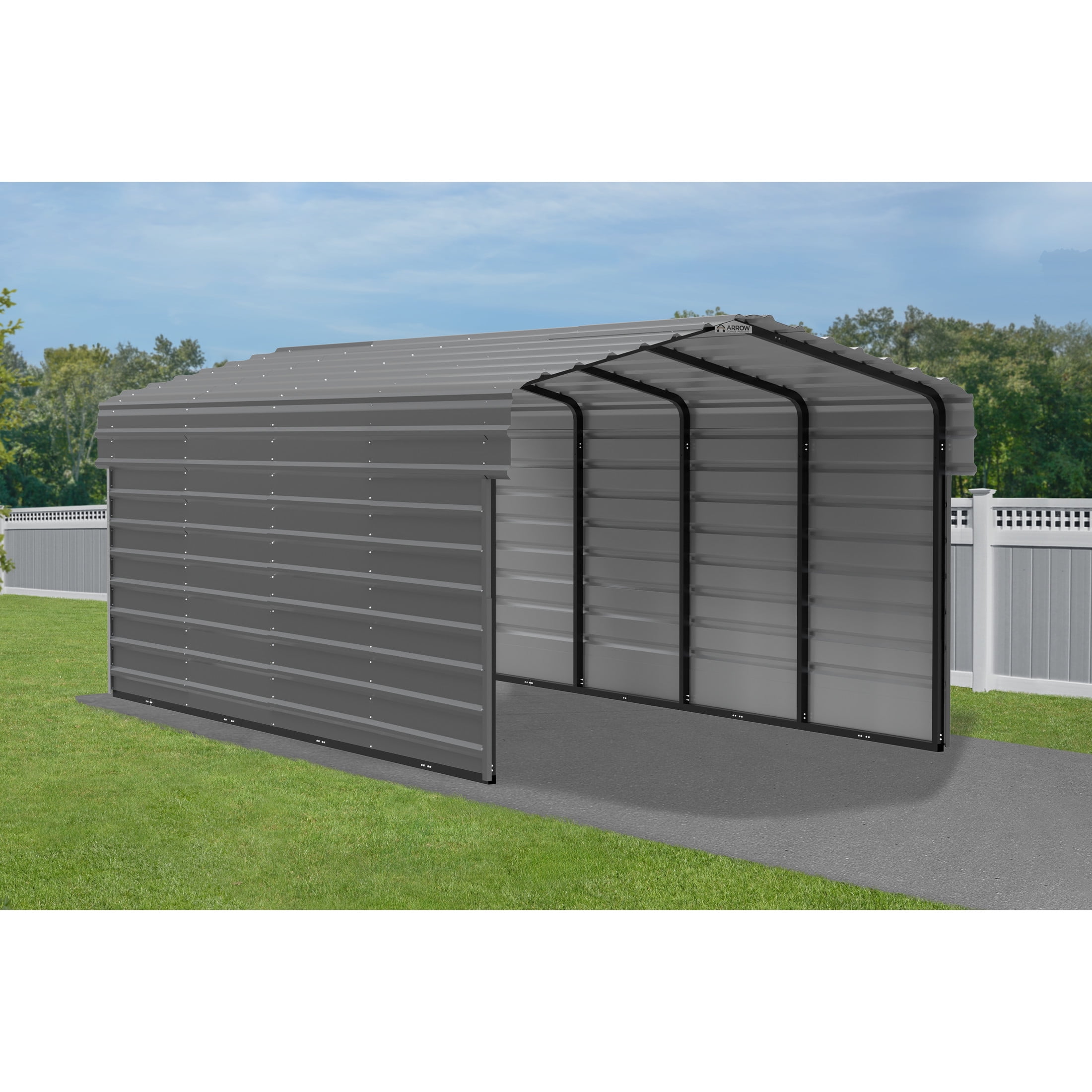 Arrow 10 x 20 x 7 ft Charcoal Steel Carport With 2 Side Wall Kit