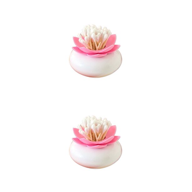 Bearachild 2020 soporte de flor de loto caja de palillos de caja de almacenamiento de bastoncillos de algodón rosa/verde Rosa 2piezas