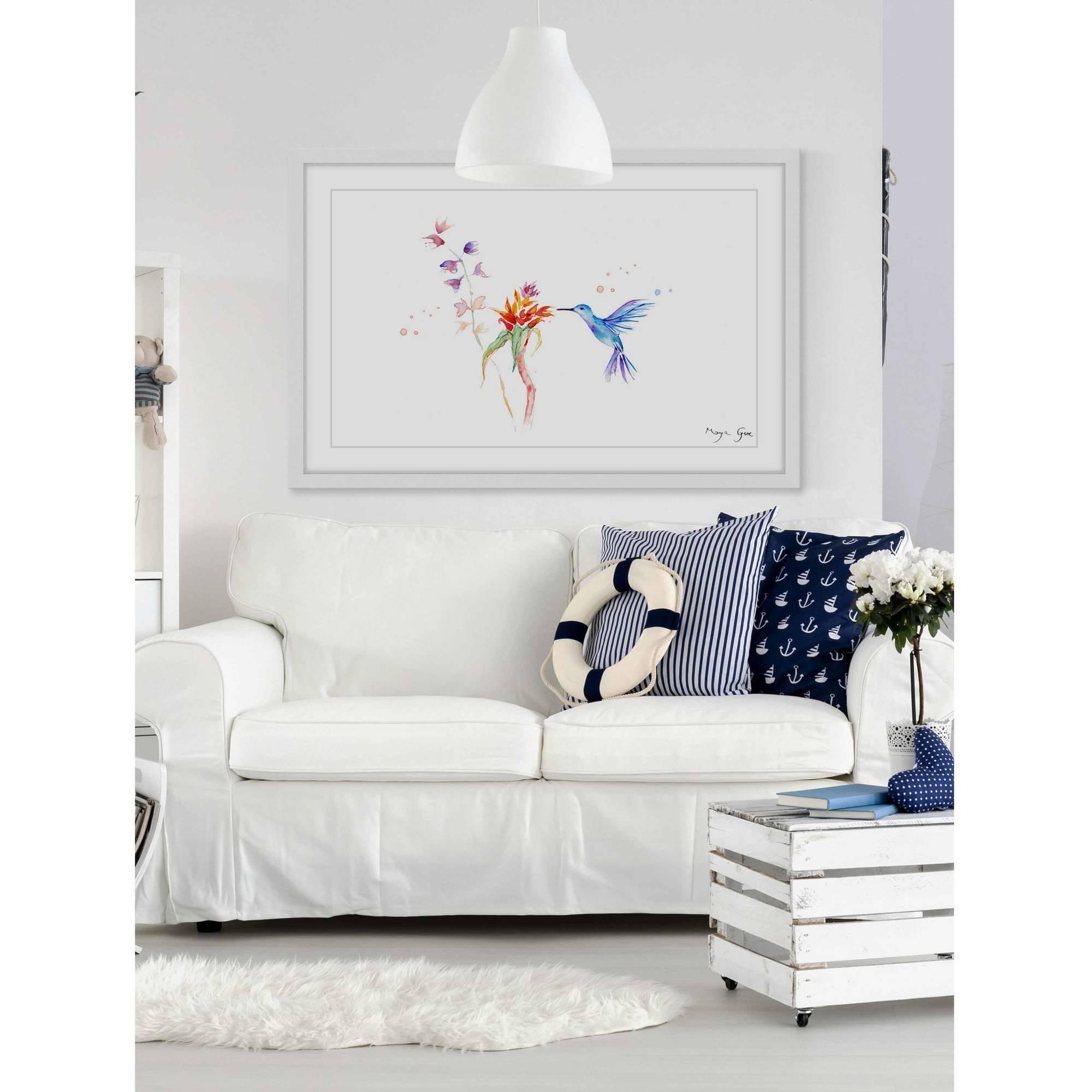 Marmont Hill "Blue Hummingbird" by Maya Gur Framed Painting Print