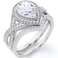thumbnail image 1 of JeenMata Conjunto Nupcial de Moissanita de Corte Pera de 1,5 Quilates - Conjunto Nupcial - Anillo Art Déco - Anillo de Halo - Anillo de Racimo - Oro Blanco de 18 K sobre Plata, 1 of 6