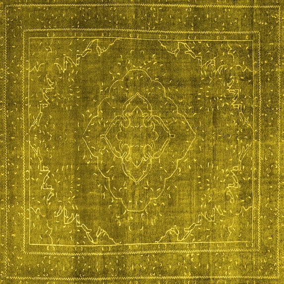 Ahgly Company Indoor Square Persian Yellow Traditional Area Rugs, 5' Square