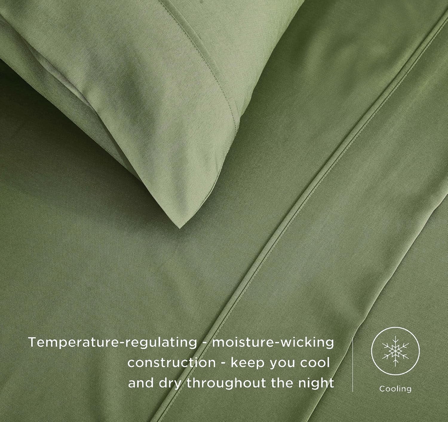 Chezmoi Collection 4-Piece Stone Washed California King Sheet Set, Rayon Derived from Bamboo & Polyester Blended, Breathable & Cooling 15-Inches Deep Pocket Sheets & Pillowcases Set, Olive Green