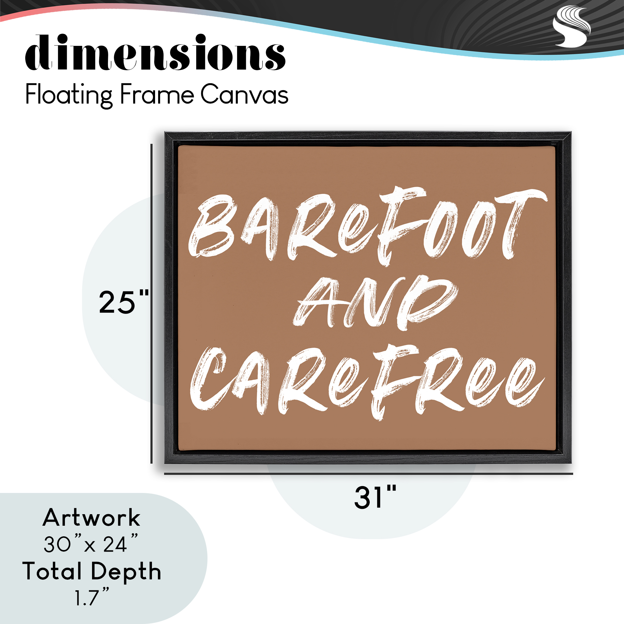 Barefoot & Carefree Brown Black Framed Floater Canvas Wall Art, design by Lettered and Lined