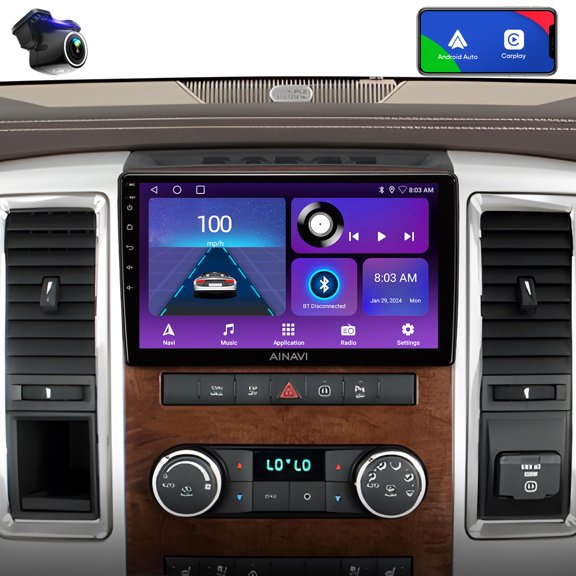 Estéreo de coche con visualización táctil de 10 pulgadas para Dodge Ram 1500 2500 3500 (2009-2012), kit de repuesto de radio con CarPlay Android Auto DSP BT GPS Navigation (2 GB+64 GB)