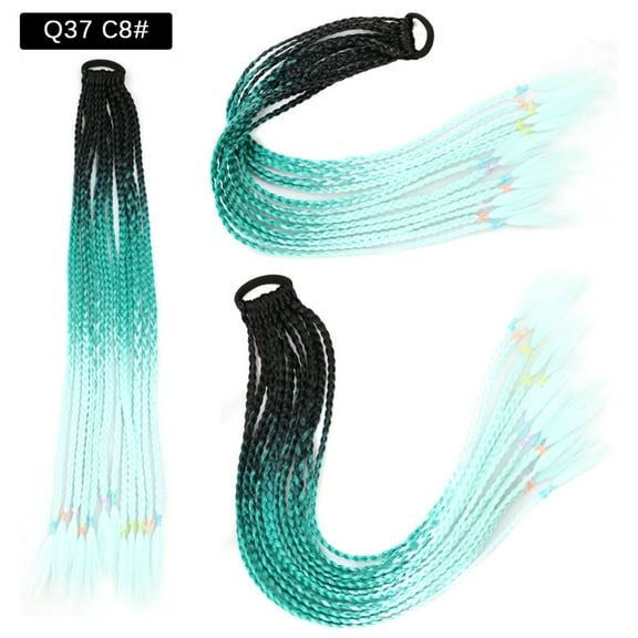 XmhyTop 2Pcs Vibrant Multi-Color Braided Ponytail Extensions, Elastic Band Secure Synthetic Hairpieces, Fun Styling for Crazy Hair Day, Women's Fashion Accessories，H