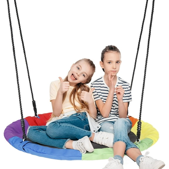 YSNW 40 Inch Saucer Tree Swing Set for Kids, 800lbs Rainbow Flying Swing Seat with Adjustable Hanging Ropes, Waterproof Textliene Fabric and Steel Frame for Outdoor Playground Backyard(Multicolor)