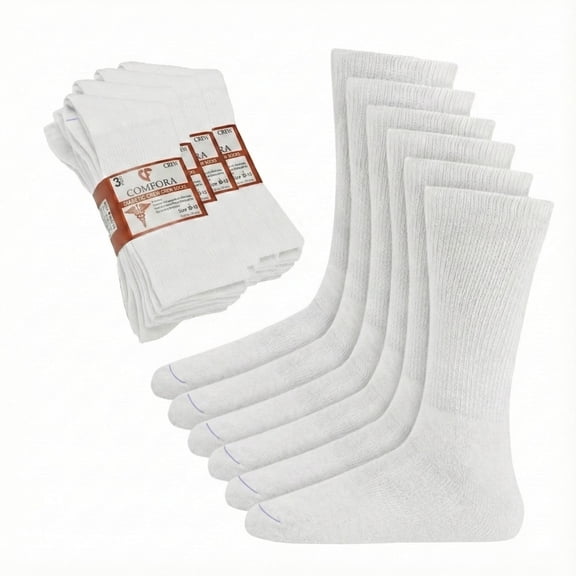 Comfora Diabetic Crew Socks for Men – 6 Pairs, Non-Binding, Seamless Toe, Soft Cotton Moisture-Wicking Socks