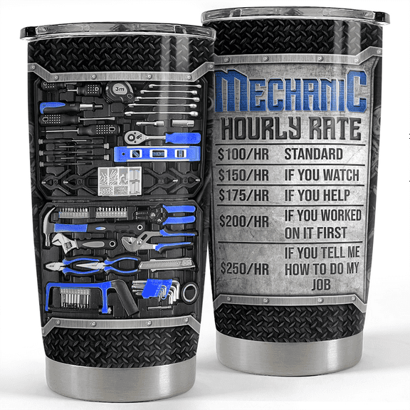 SANDJEST Mechanic Gifts for Men Mechanics Hourly Rate Tumbler 20oz Stainless Steel Insulated Tumblers Coffee Travel Mug Cup Gift for Birthday Christmas