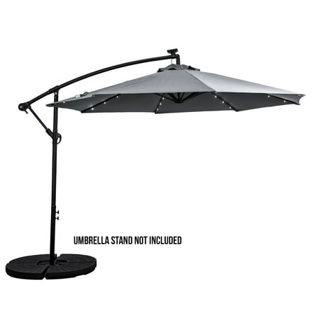 Sun Ray - 10' Offset Aluminum Solar Umbrella - Cross Base - OLEFIN FABRIC - Grey