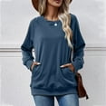 thumbnail image 2 of XPMWRP Women Raglan Long Sleeve Round Neck Sweatshirts Cute Loose Fit Lightweight Pullover Tops with Side Pockets Blue XL, 2 of 6